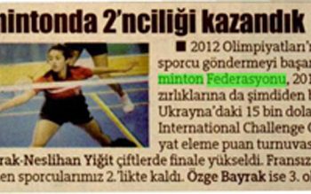 Hürriyet Gazetesi – 26.09.2012 – Badmintonda 2.liği Kazandık