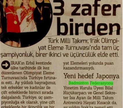 Hürriyet Gazetesi-23.10.2012-Badmintonda 3 Zafer Birden