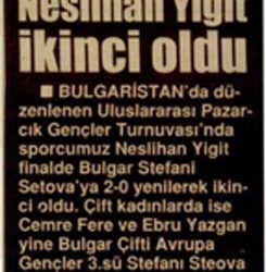 Hürriyet Gazetesi-20.08.2012-Neslihan Yiğit İkinci Oldu