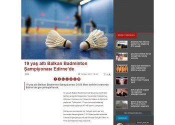 Evrensel – 20.03.2017 – 19 Yaş Altı Balkan Badminton Şampiyonası Edirne’de