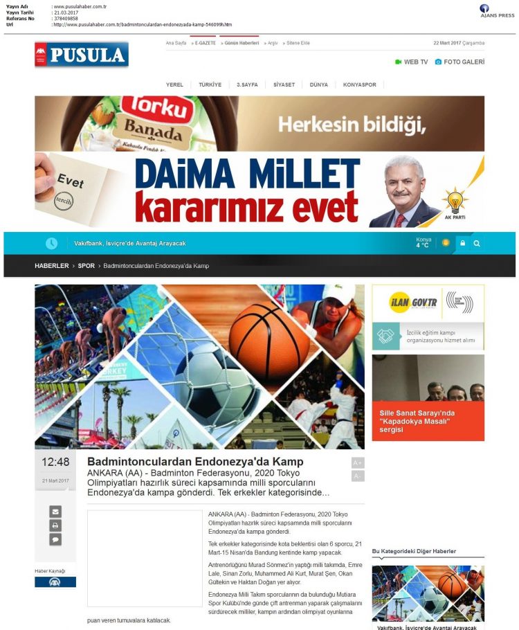 Pusula – 22.03.2017 – Badmintonculardan Endonezya’da Kamp