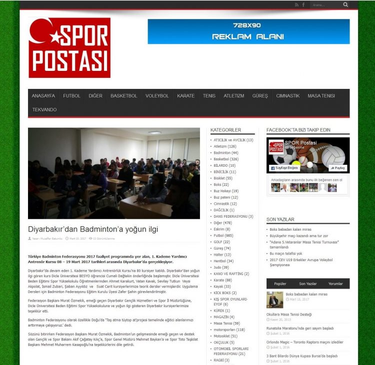 Spor Postası – 18.03.2017 – Diyarbakır’dan Badminton’a Yoğun İlgi