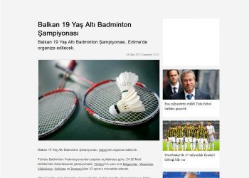 Haberler.com – 20.03.2017 – Balkan 19 Yaş Badminton Şampiyonası