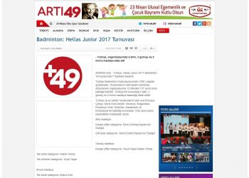 Artı 49 – 24.04.2017 – Badminton: Hellas Junıor 2017 Turnuvası