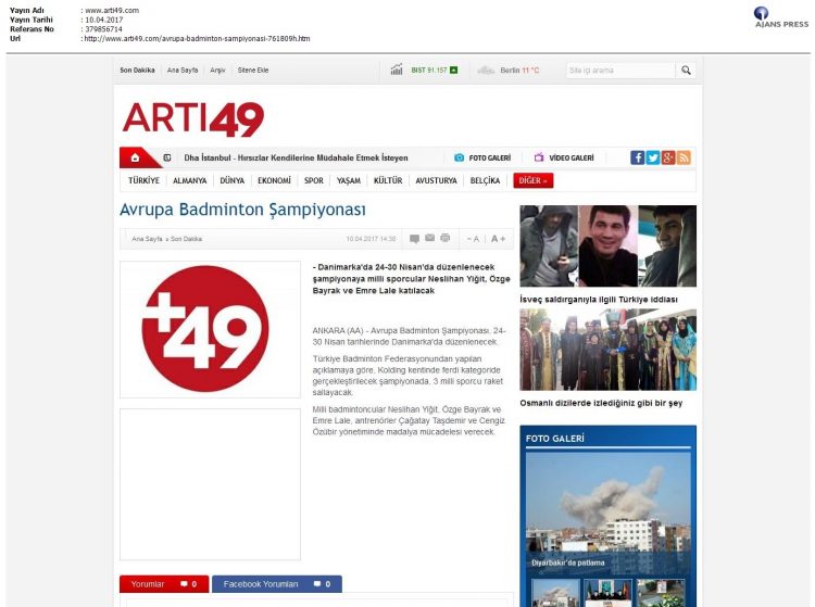 Artı 49 – 12.04.2017 – Avrupa Badminton Şampiyonası